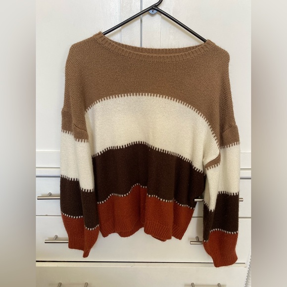 Long Sleeve Crewneck Color Block Patchwork Pullover Knit Sweater - Picture 6 of 8